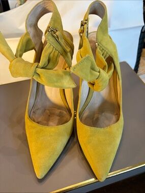 Louise et Cie Lo-Jeph Dijon Suede Pointed-Toe Stiletto Heels with Ankle Tie +box